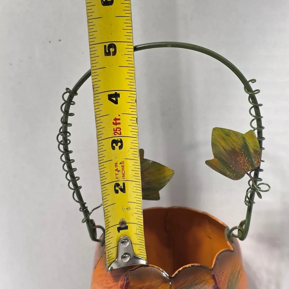 Rustic Metal Jack-O-Lantern Pumpkin Halloween Tea Light Holder with Handle